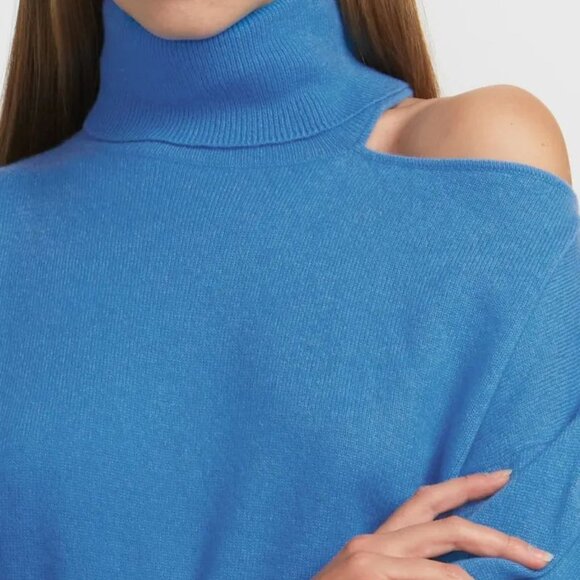 360 CASHMERE Joana Turtleneck Sweater DRESS XS Blue 100% Cashmere Knit NEW - Picture 3 of 8